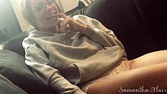 Samantha Flair spies stepdad blowjob then joins the suck