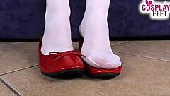 Nurse's White Stockings Slip Off as She Teases Patient's Cock with Bare Toes