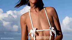 hairy pussy flashes under micro bikini during public christmas twerk dance