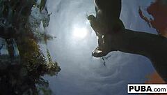 samantha rone dives deep underwater stroking her nude pussy poolside