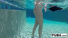 samantha rone dives deep underwater stroking her nude pussy poolside