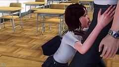 Brunette Student Secretly Sucks Teacher Cock During Classroom Game?