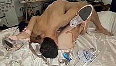 white milf satin lingerie rose panties heels pussy licked ass rimmed pov