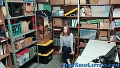 That ginger shoplifting teen got caught kissing monster cock before hardcore facial blast