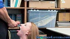 That ginger shoplifting teen got caught kissing monster cock before hardcore facial blast