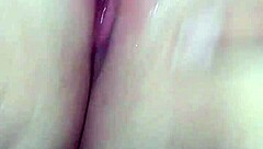 Watch my wife squirt wildly from close-up pussy toying with huge dildo