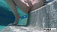 samantha rone dives deep underwater stroking her nude pussy poolside