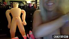 Hot blonde bares huge boobs for steamy webcam voyeur session