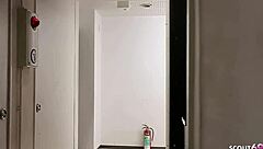 Old boss tricks petite Japanese secretary into quick stairwell blowjob and swallow