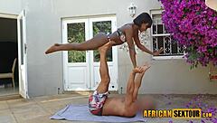 check out this ebony african teen balancing on huge cock in acro yoga
