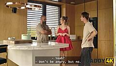 Slutty girlfriend sucks daddy's cock then stripteases for another right there