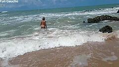 Yuri Gaúcho Wife Bares Big Tits and Ass on Nudist Beach for All