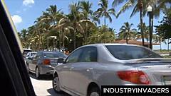 Roxy aggressively sucks big cock deep in limo backseat