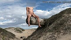 😏 nude fitness babe teases cock at beach then cums publicly in plaza