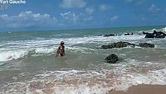 Yuri Gaúcho Wife Bares Big Tits and Ass on Nudist Beach for All