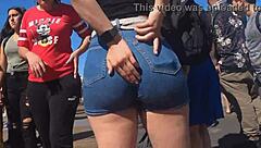 candid big asses shaking in tight shorts and jeans outdoors?