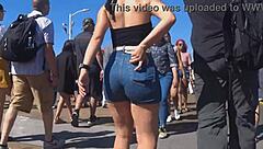 candid big asses shaking in tight shorts and jeans outdoors?