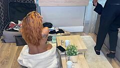 Petite Latina and tall brunette teen ride cocks backstage in threesome livestream.