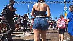 candid big asses shaking in tight shorts and jeans outdoors?