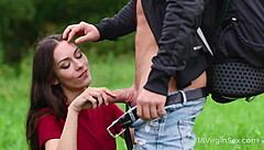 sexy 18yo virgin cries in rough outdoor doggy orgasm