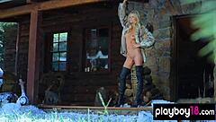 Karina marie strips outdoors revealing shaved petite body big natural tits blonde perfection