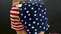 inked brunette milf fingers shaved pussy then sucks cock