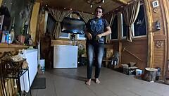 face-fucking curvy euro slut in tight jeans ends with hot cum play