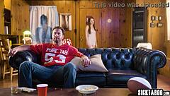 stepdad cheers up after game loss by pounding charly summer's shaved teen pussy