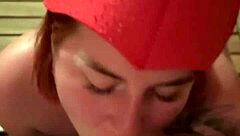 ever wonder why this redhead slut sucks big cock so deep in bathhouse till cum in mouth