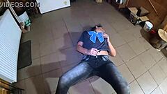 face-fucking curvy euro slut in tight jeans ends with hot cum play