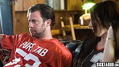 stepdad cheers up after game loss by pounding charly summer's shaved teen pussy