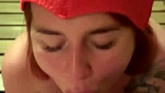 ever wonder why this redhead slut sucks big cock so deep in bathhouse till cum in mouth