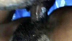 your hairy ebony pussy creaming all over boyfriend's cock in missionary