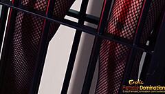 lesbian ties up big tits girlfriend for bdsm fingering fun