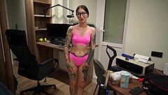 housemaid chokes on huge cock before facial after rough ass pounding close up