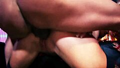 Melissa Black and Kyla Kraft take big cocks deep in ass then swap hot jizz on bed.