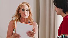 Stepson crave mature redhead Wendy Rain's big tits deepthroat blowjob?