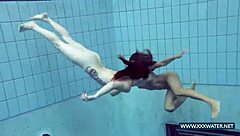 katrin and lucy tease big tits fully nude underwater at beach pool russian style