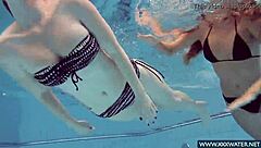 katrin and lucy tease big tits fully nude underwater at beach pool russian style