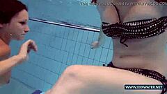 katrin and lucy tease big tits fully nude underwater at beach pool russian style