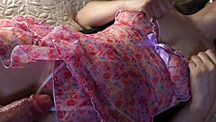 her pussy rubs so tight under that see-through lace before creampie fill-up