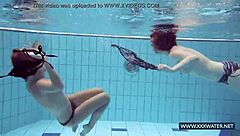 katrin and lucy tease big tits fully nude underwater at beach pool russian style