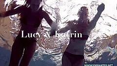 katrin and lucy tease big tits fully nude underwater at beach pool russian style