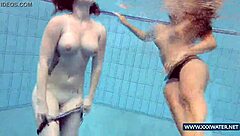 katrin and lucy tease big tits fully nude underwater at beach pool russian style