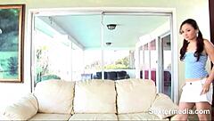 petite asian teen 18+ cleans white pole to facial finish