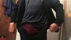 Skinny Solo Tease Strokes Monster Cock in Steamy Bathroom Play