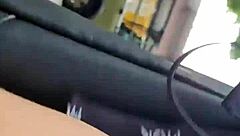 Latina walks outdoors with no panties flashing her natural tits and pussy