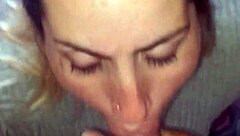 amateur slut deepthroats and swallows massive cum facial