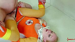 Bound teen gapes ass to mouth in rough bdsm snow anal