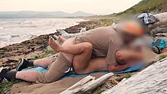 exhibitionist xsanyany flashes big tits on beach then stranger pounds her fat ass